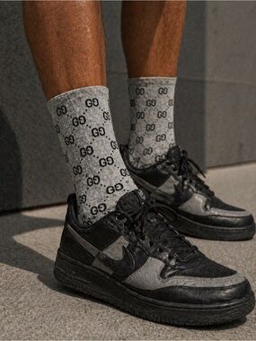 Gucci Gray GG Pattern Crew Socks